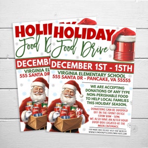 Holiday Food Drive Flyer, Christmas Food Drive Fundraiser, Church School Food Drive, Food Pantry Community Food Drive Event Digital Template