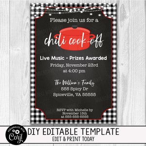 EDITABLE Chili Cookoff Invitation Card, Cook-off Party Event Flyer, Chili Competition, Customizable