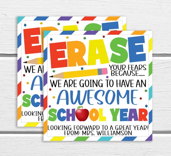 Back To School Eraser Gift Tags, Eraser Your Fears Going To Be An