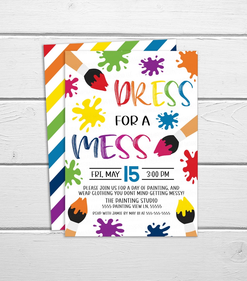 Dress for A Mess Invitation, Paint Party Art Birthday Party Invitation ...