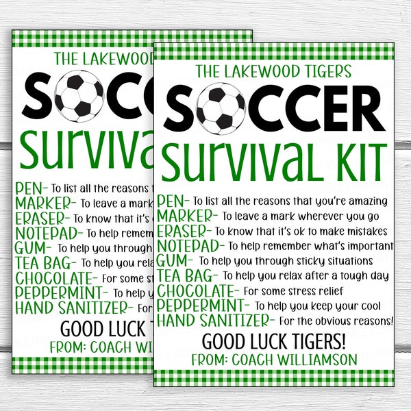 Soccer Survival Kit Gift Tags, New Member Soccer Team, New Season Welcome To The Team, School League Travel Team, Editable Printable