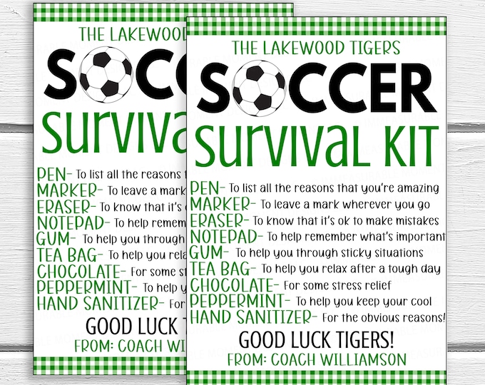 Survival Kit Soccer Bag Tag Printable Good Luck Gift Soccer Team Gifts ...