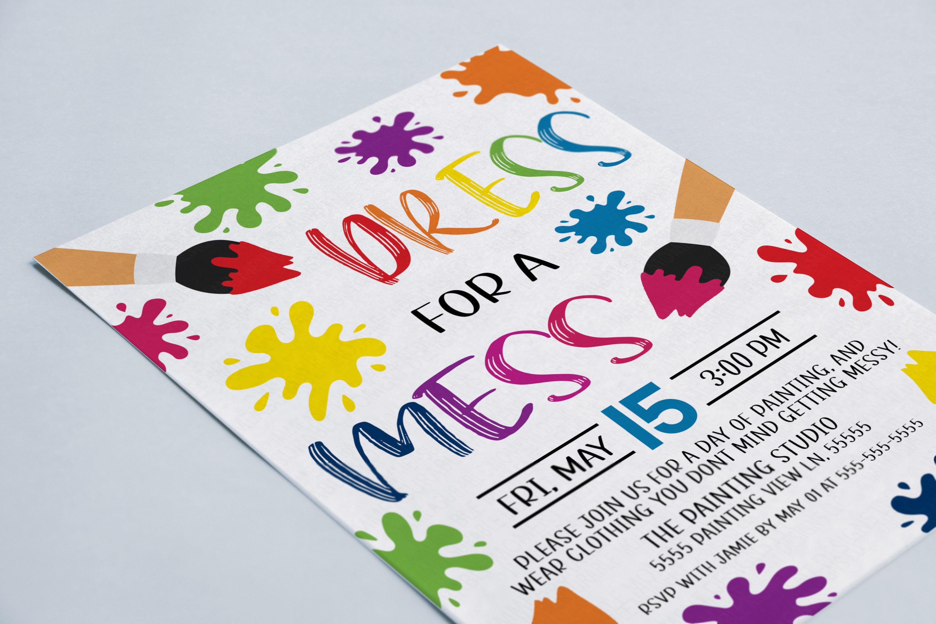 dress for a mess party invitation template Art Birthday Party Invitation Editable Template, Dress for a Mess Painting Invite Evite, Girl Paint Craft Rainbow Party Apron Printable