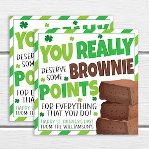 Etichette regalo per l'apprezzamento del brownie del giorno di San Patrizio, ti meriti davvero punti brownie, apprezzamento dell'insegnante del personale volontario dei dipendenti, PTO PTA
