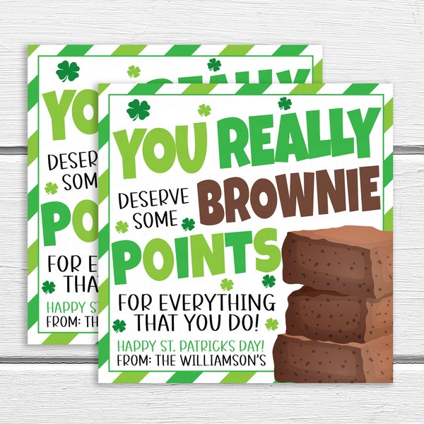 St. Patricks Day Brownie Appreciation Gift Tags, You Really Deserve Brownie Points, Employee Volunteer Staff Teacher Appreciation, PTO PTA