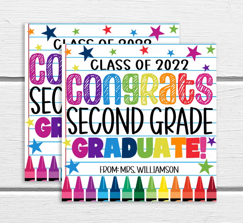 Second Grade Graduation Gift Tag, Editable Class of 2022 Congratulation 2nd grade Graduate End Of School Year Gift Tag Congrats Grad Teacher image 1