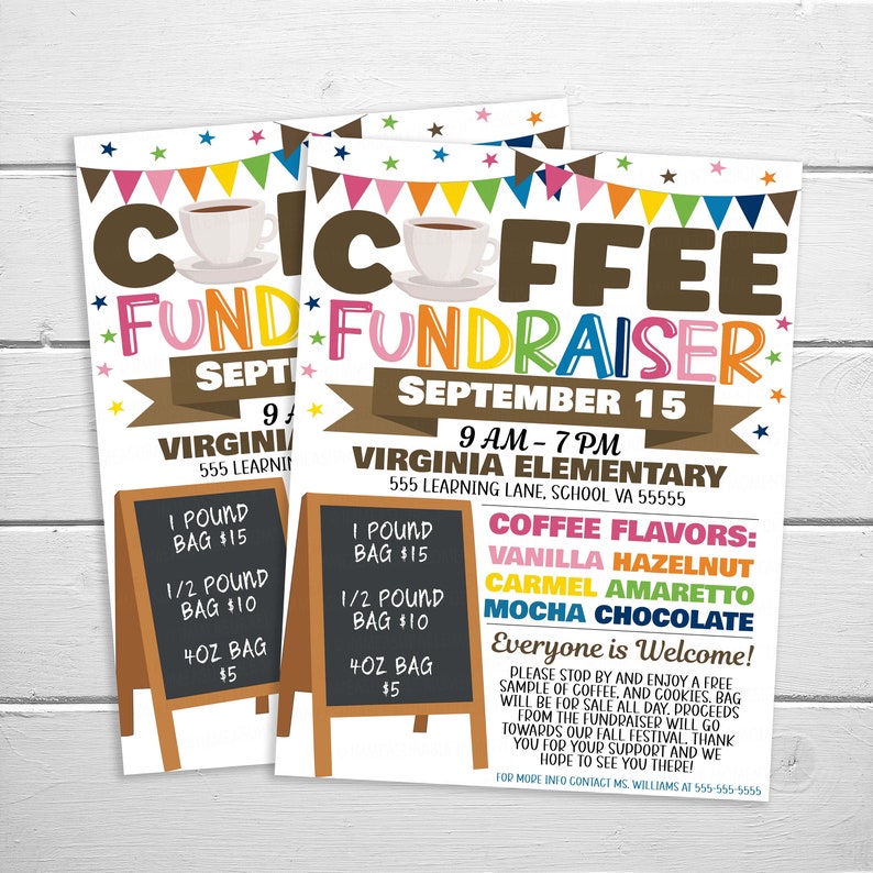 Coffee Fundraiser Flyer, Editable Printable, PTO PTA School Church Business Fundraiser Event, Nonprofit Charity Benefit Invitation image 3