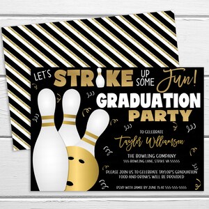 Invitation à la fête de remise des diplômes de bowling, carte de fête de bowling, invitation à une fête pour adultes, fête de bowling pour enfants, amusons-nous, modèle modifiable