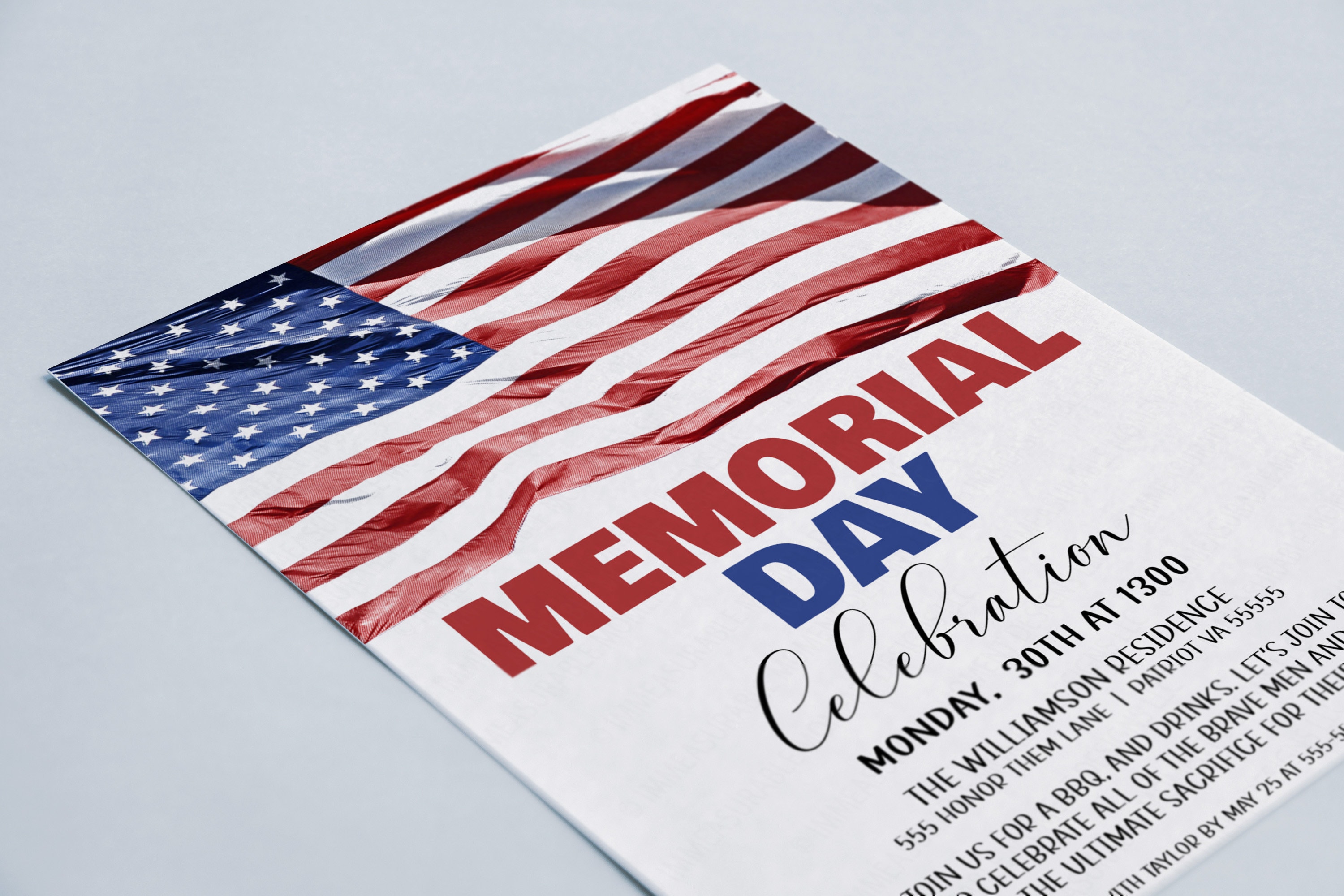 Memorial Day Invitation, Editable Printable Template, Red White Blue ...