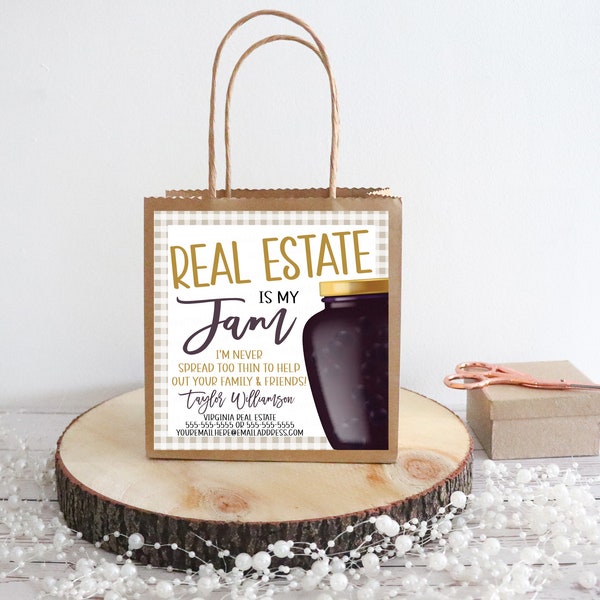 Real Estate Is My Jam Pop By Gift Tags, Pop-by Marketing Referral Client, Printable Label Strawberry Jelly Fruit Spread, Editable Template