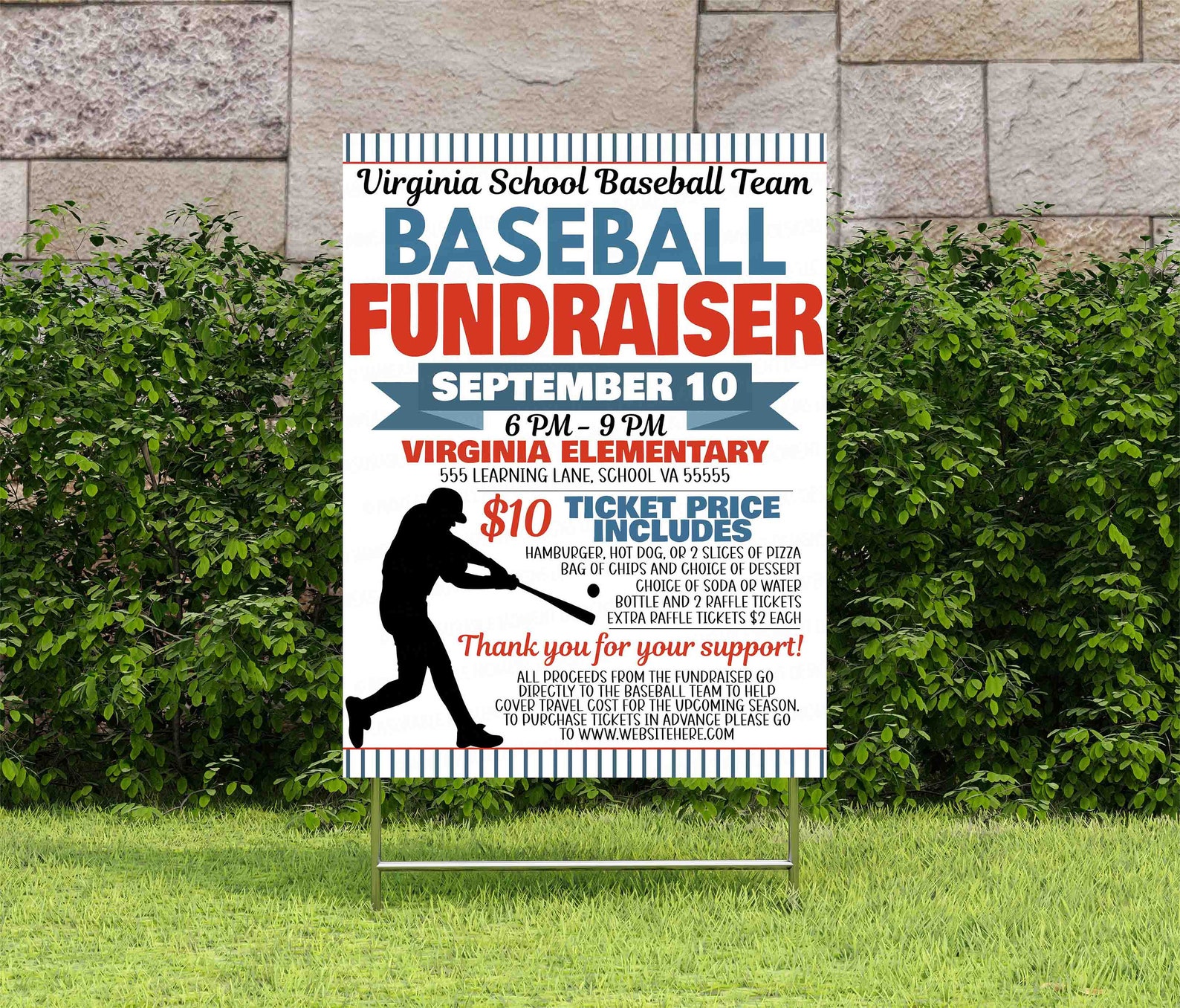 Baseball Fundraiser Flyer Editable Printable PTA PTO Flyer Etsy