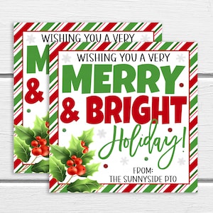 Merry And Bright Holiday Gift Tags, Christmas Appreciation Thank You Favor Label, Teacher Employee Staff Volunteer Tags, Editable Printable