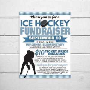 Ice Hockey Fundraiser Flyer, Editable Printable, School Church Benefit Fundraiser Event, Hockey Team Party Invite Template, PTO PTA