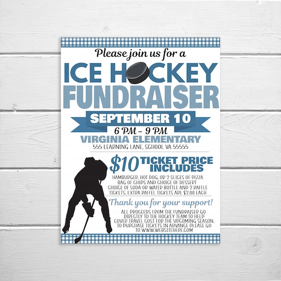 Ice Hockey Fundraiser Flyer, Editable Printable, School Church Benefit