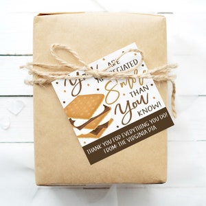 S'more waardering cadeau tag, je wordt gewaardeerd S'more dan je weet, werknemer leraar personeel school PTA PTO verpleegkundige vrijwilliger bewerkbaar