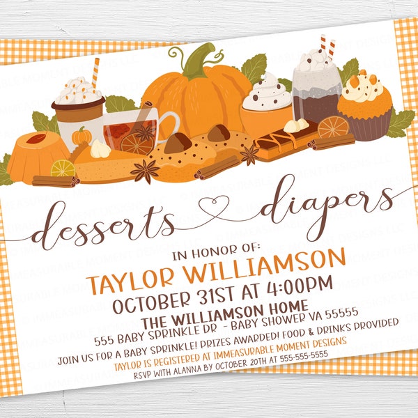 Fall Desserts And Diapers Invitation, Baby Sprinkle Invite, Autumn Shower, Gender Reveal, Diaper Wipes Shower, Boy Girl, Editable Printable