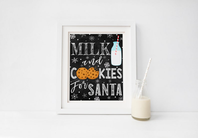 Milk And Cookies Sign For Santa, Santa Cookies Sign, Milk And Cookies Printable Sign, Christmas Santa Sign, Instant Download image 1