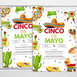 Cinco De Mayo Invitation, Mexican Let's Fiesta Party Invite, Mexican Celebration Event, Taco Margarita Bar Party Editable Printable Template image 3