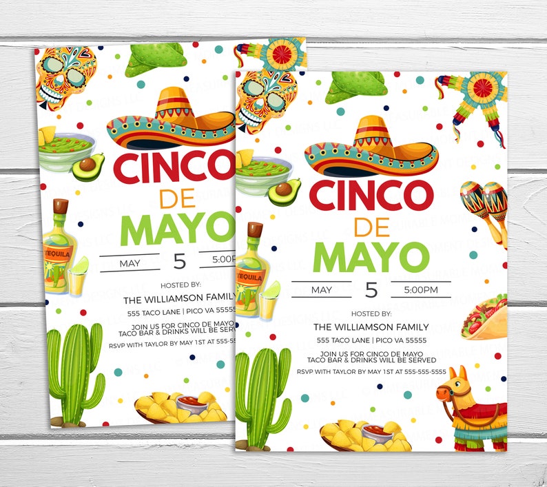 Cinco De Mayo Invitation, Mexican Let's Fiesta Party Invite, Mexican Celebration Event, Taco Margarita Bar Party Editable Printable Template image 3
