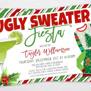 Christmas Ugly Sweater Fiesta Invitation, Margarita Mexican Holiday Christmas Party, Ugly Sweater Contest Adult Party, Editable Printable