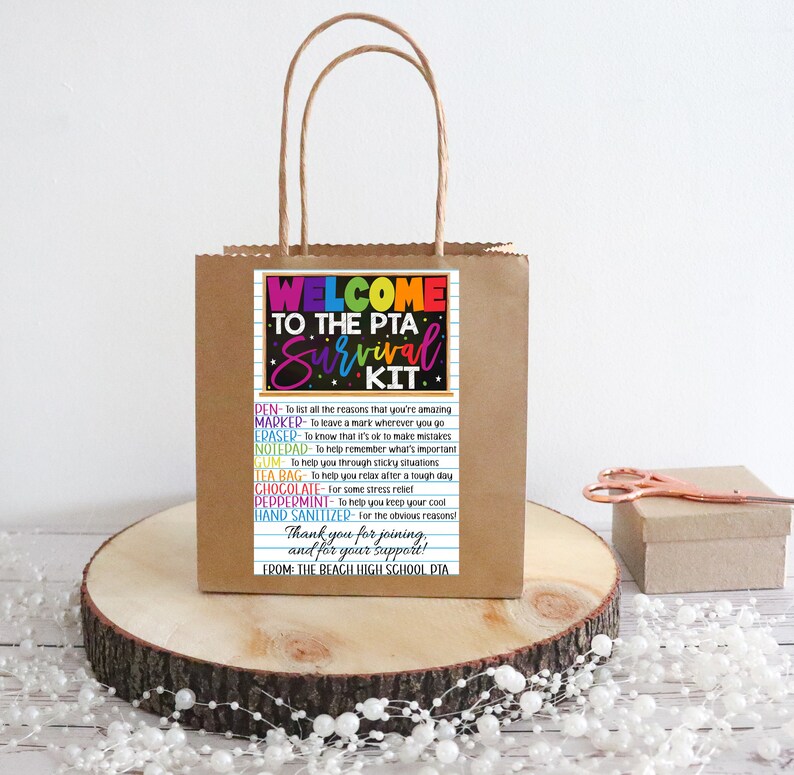 PTA Survival Kit Gift Tag, Welcome To PTA Gift For New Members, Printable Editable, Volunteer Basket Favor, Candy Supplies, PTO Gift Ideas image 3
