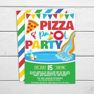 Pizza Pool Party Invitation, Birthday Summer Invite, End of School Last ...