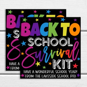 Back To School Survival Kit Gift Tag, Printable Editable Gift Bag Tag, Welcome Back Basket, PTO PTA, Gift Ideas For Teachers Staff Students
