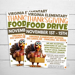 Thanksgiving Food Drive Flyer, Fall Food Donation Drive Fundraiser, Church School Food Drive, Food Pantry Community Event Digital Template