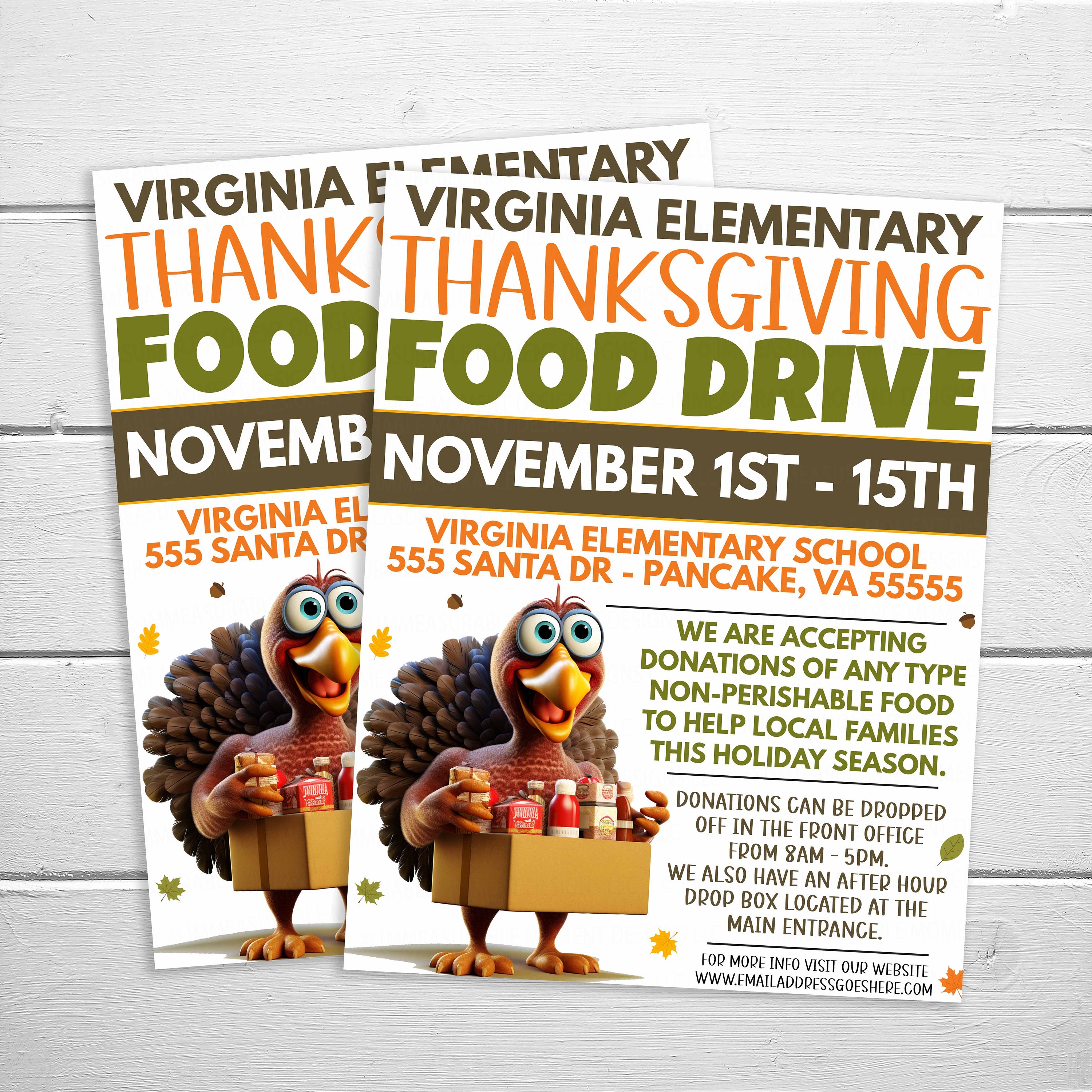 Thanksgiving Food Drive Flyer, Fall Food Donation Drive Fundraiser, Church School Food Drive, Food Pantry Community Event Digital Template