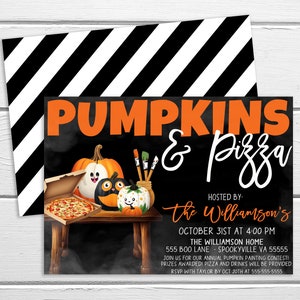 Halloween Pizza And Pumpkin Painting Invitation, Pumpkins & Pizza Party Invite, Kids Pumpkin Painting Pizza Birthday, Fundraiser, Digital