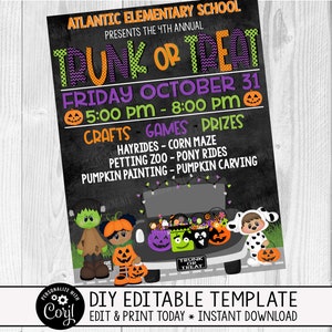 EDITABLE Trunk or Treat Flyer Invitation, Kids Halloween Event, Community Halloween Event Flyer, School Halloween Flyer
