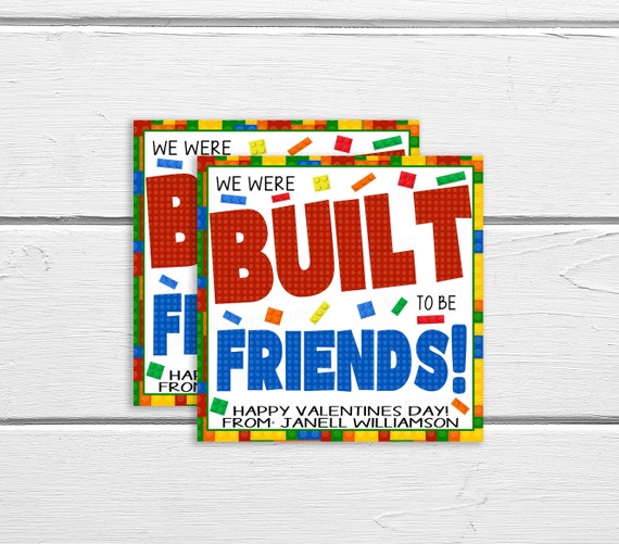Valentine Building Block Gift Tags, Editable Boy Girl Toy Gift Tag, DIY