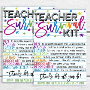 Teacher Survival Kit Gift Tag, Welcome Back Gift For School Teachers, Printable Editable, First Day Basket Favor, Candy Supplies PTO PTA