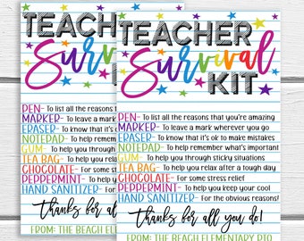 Teacher Survival Kit Gift Tag, Welcome Back Gift For School Teachers, Printable Editable, First Day Basket Favor, Candy Supplies PTO PTA