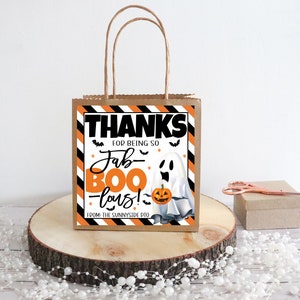 Halloween Appreciation Gift Tags, Thanks for Being Fab-boo-lous Teacher Staff Employee School Student PTO PTA, DIY Editable Template