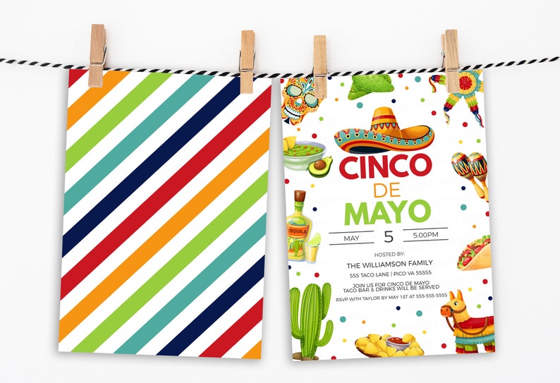 Cinco De Mayo Invitation, Mexican Let's Fiesta Party Invite, Mexican Celebration Event, Taco Margarita Bar Party Editable Printable Template image 4