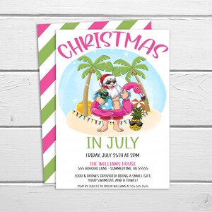 Weihnachten im Juli Party Einladung, Sommer Santa Holiday Einladung, tropisches Weihnachtsthema, Sommer Pool Party, editierbare druckbare Vorlage
