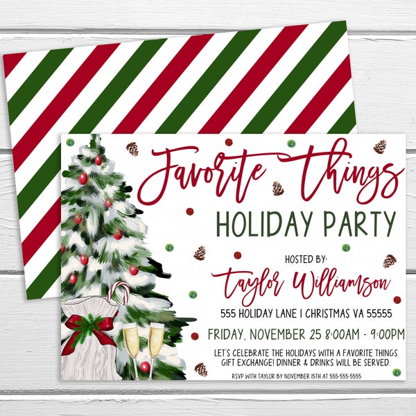 EDITABLE Favorite Things Christmas Party Invitation, Friends Family Gift Exchange Invite, Holiday Gift Swap, Printable Download Template
