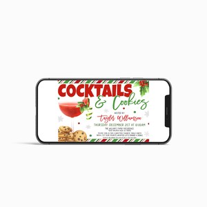 Christmas Cocktails And Cookies Invitation, Cocktail Cookie Swap Exchange Invite, Christmas Cocktail Party, Editable Printable Template image 2