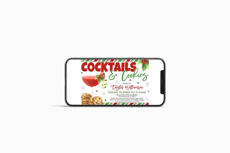 Christmas Cocktails And Cookies Invitation, Cocktail Cookie Swap Exchange Invite, Christmas Cocktail Party, Editable Printable Template image 2