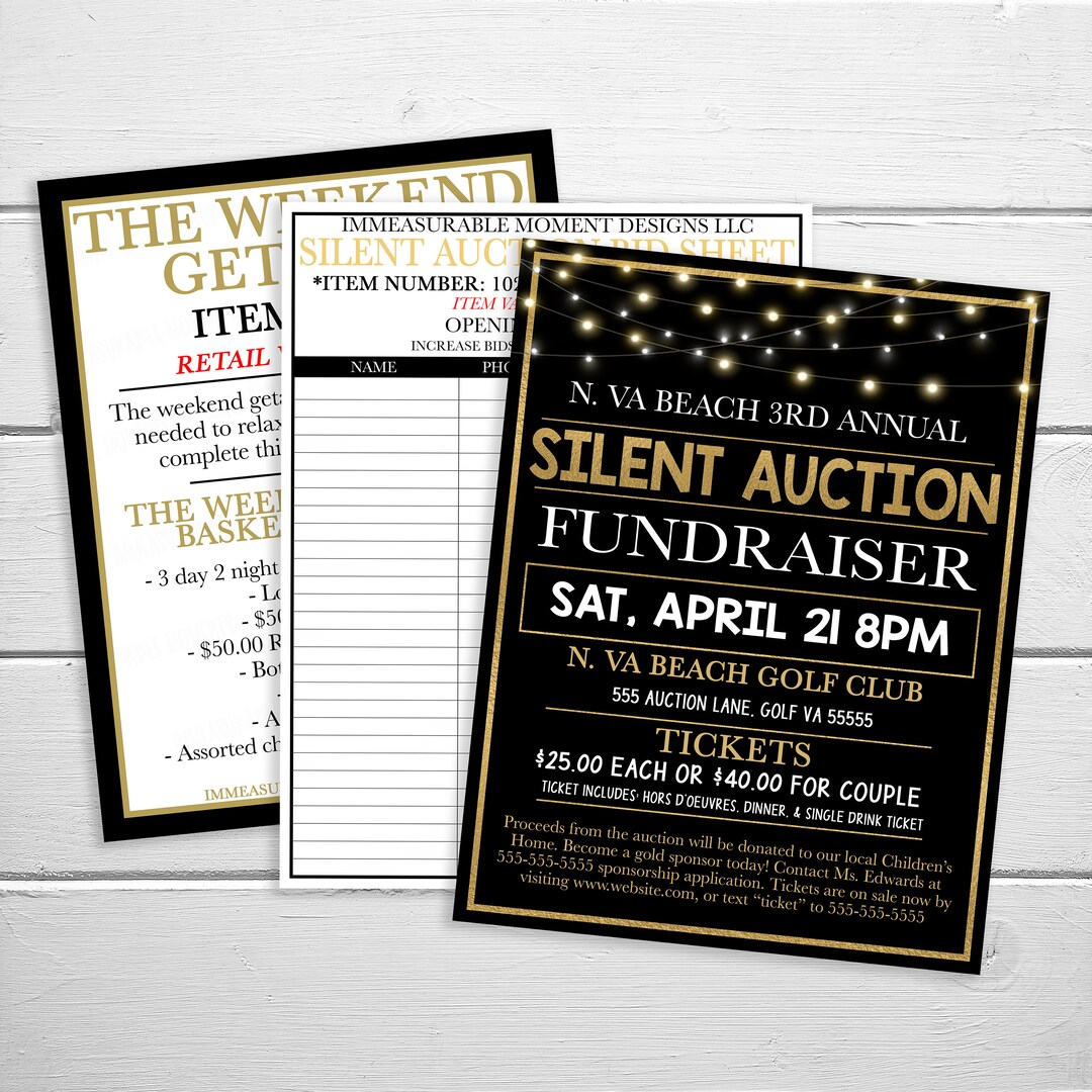 Editable Silent Auction Templates Fundraising Event Sheet Flyer Bidding Info Church School PTO Editable Silent Auction Templates Fundraising Event Sheet Flyer Bidding Info Church School PTO