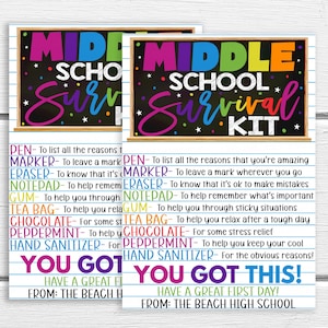 Middle School Survival Kit Gift Tag, Gift For Teachers Staff Students, 6th 7th 8th Grade Printable Editable First Day Supplies Candy PTO PTA