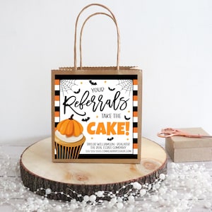 ハロウィンケーキポップバイギフトタグ、紹介者がケーキをゲット、ポップバイマーケティング、不動産保険代理店ヘルスケアホスピス、印刷可能