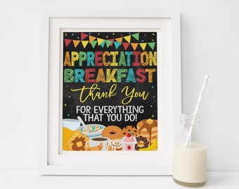 Breakfast Appreciation Sign, Thank You For Everything, Staff Employee Teacher Appreciation Week Decor, Back To School PTA PTO Printable