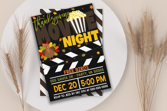 Thanksgiving Fall Movie Night Invitation Flyer, Movie Party, Birthday Party, Company Invitation, Movie Night Fundraiser PTO PTA, Editable Il_570xn