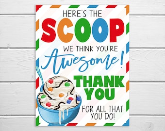 Ice Cream Sign, Here&#39;s The Scoop We Think You&#39;re Awesome, School PTA PTO Thank You Decor, Appreciation Week Staff Employee Teacher Nurse