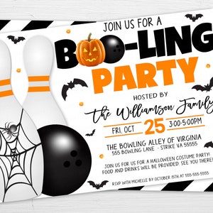 Halloween Bowling Party Invitation, Boo-ling Invite, Adult Kids Bowling Party, Let's Strike Up Some Fun, Fundraiser DIY Editable Printable image 2