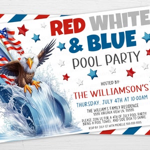 4th Of July Pool Party Invitation, 4th Of July Waterslide Pool Party Invite, Independence Day Pool Party, Pool BBQ Party, Editable Printable