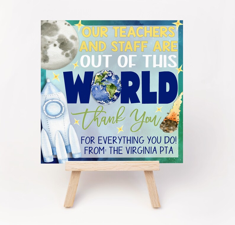 Space Teacher Appreciation Week Gift Tags, Out Of This World Outer Space Theme, Teacher Staff School Printable Editable Template PTA PTO image 3