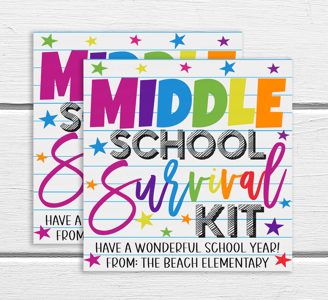 Middle School Survival Kit Gift Tag, Printable Editable Gift Bag